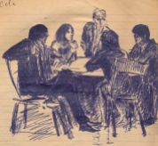 18 SB Group in cafe arguing/recklessfruit1/janeadamsart